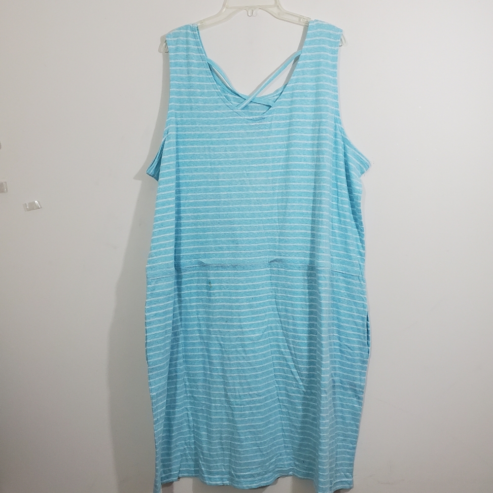 NWT T by Talbots Activewear Dress Turquoise Aqua Striped Sleeveless Nautical 3X - Picture 6 of 11